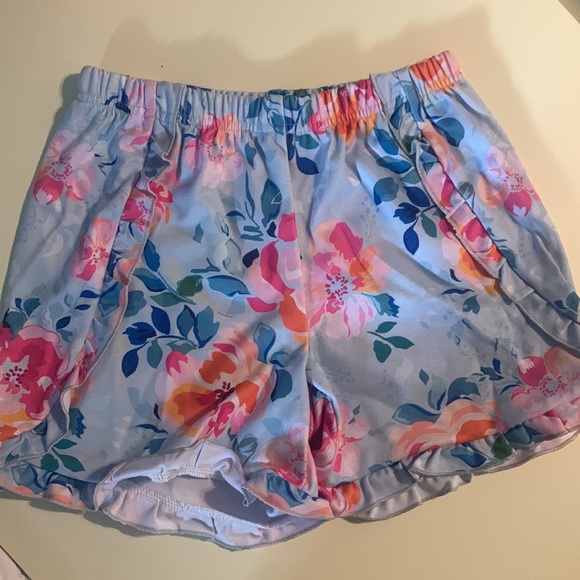 Light Turquoise Floral Ruffle-Hem Shorts & Scrunchie Set - Picture 4 of 4